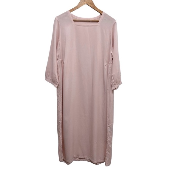 UNIQLO Pale Pink Square Neck Lightweight Shift Midi Dress Size Medium - Picture 1 of 7